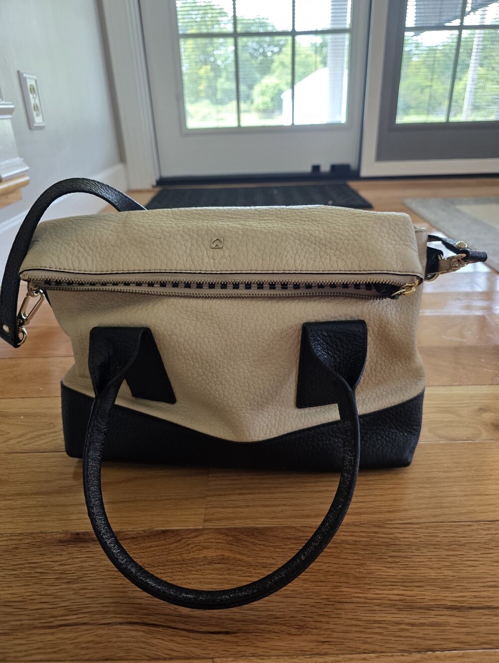 kate spade Two-Tone Cream and Black Leather Satchel - Picture 1 of 5